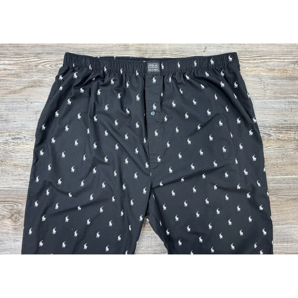 Polo Ralph Lauren Pajama Pants Bottom Mens 1XT (38x32) Black AOP Pony Logo‎